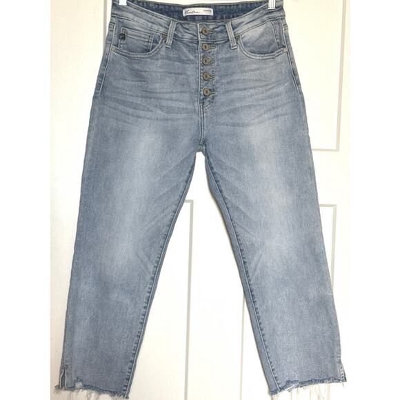 Kancan High Rise Button Fly Raw Hem Cropped Straight Jeans Size 28 - Picture 1 of 9
